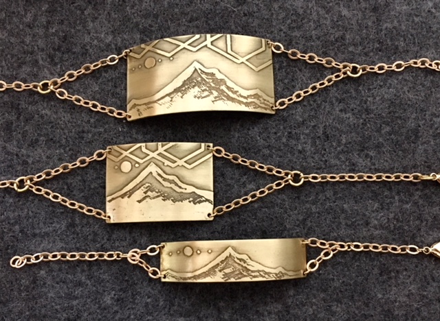 Artisan Made Hand Drawn Acid Etched Brass Half Cuff Bracelet