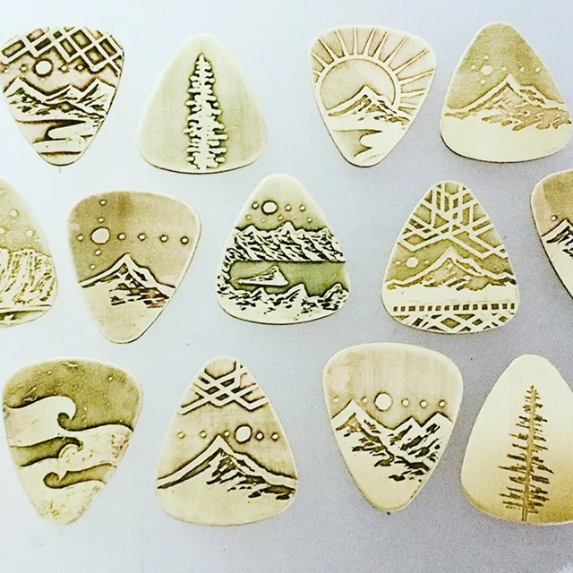 Handmade Etched Brass Guitar Picks