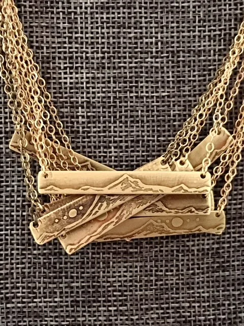 Handcrafted Etched Mount Hood Bar Necklace