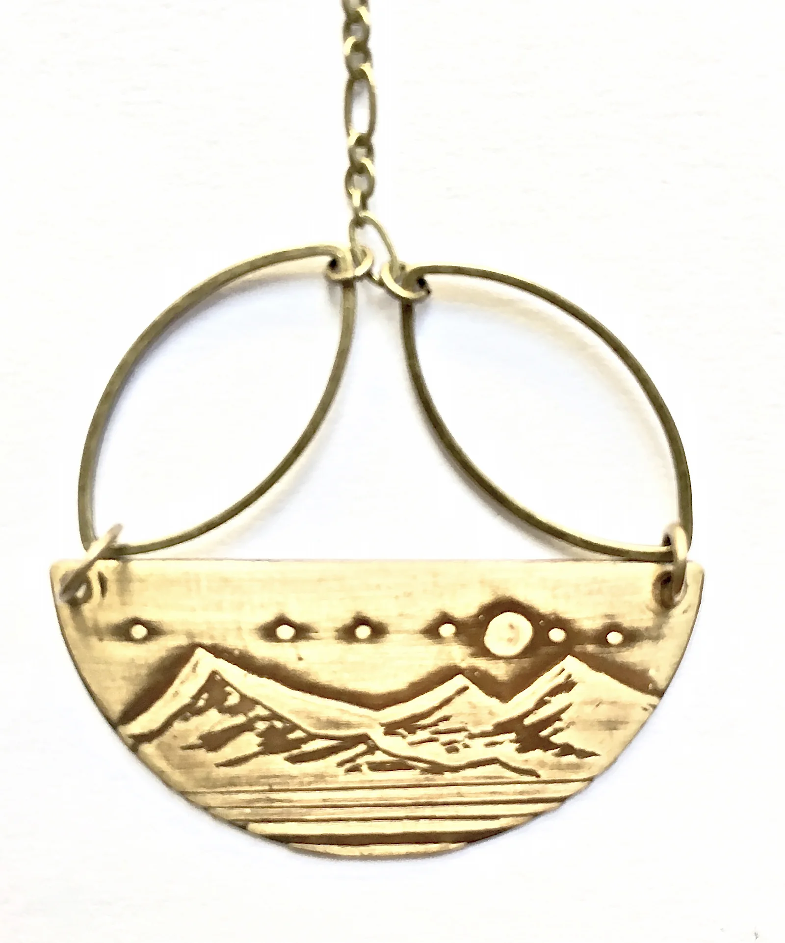 Artisan Made Hand Drawn and Acid Etched Three Sisters Half Circle Drop Earrings
