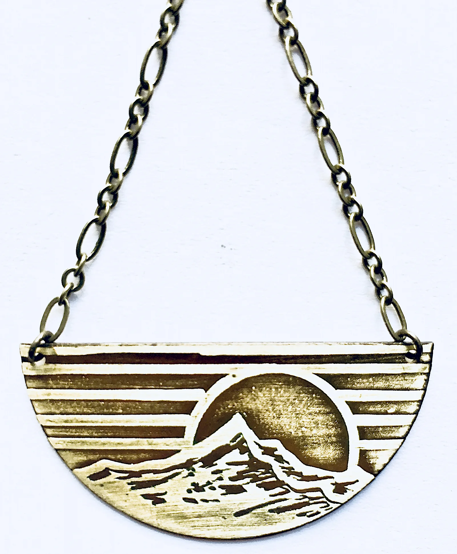 Handmade Mount Hood Earrings Half Circle Hand Drawn Acid Etched