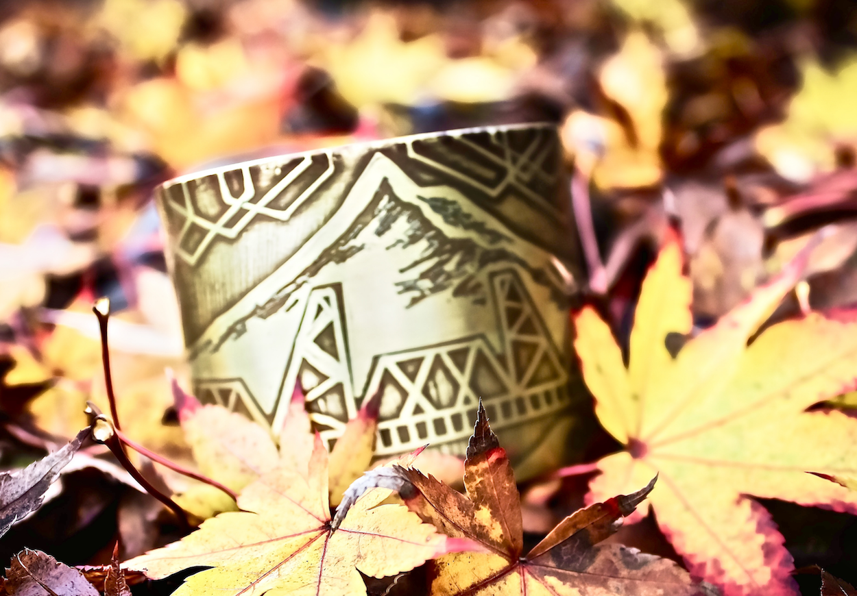 Artisan Made, Hand Drawn, Acid Etched, Brass Mount Hood Extra Large Cuff Bracelet