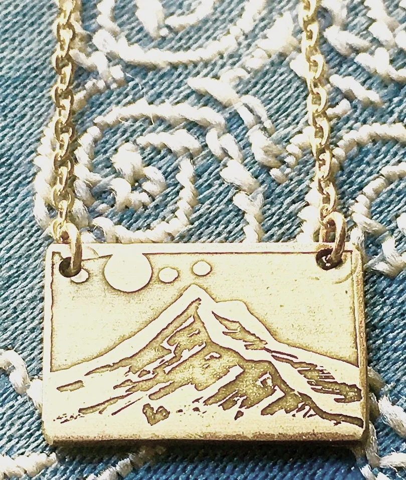 Handmade Etched Mount Hood w/Moon Necklace