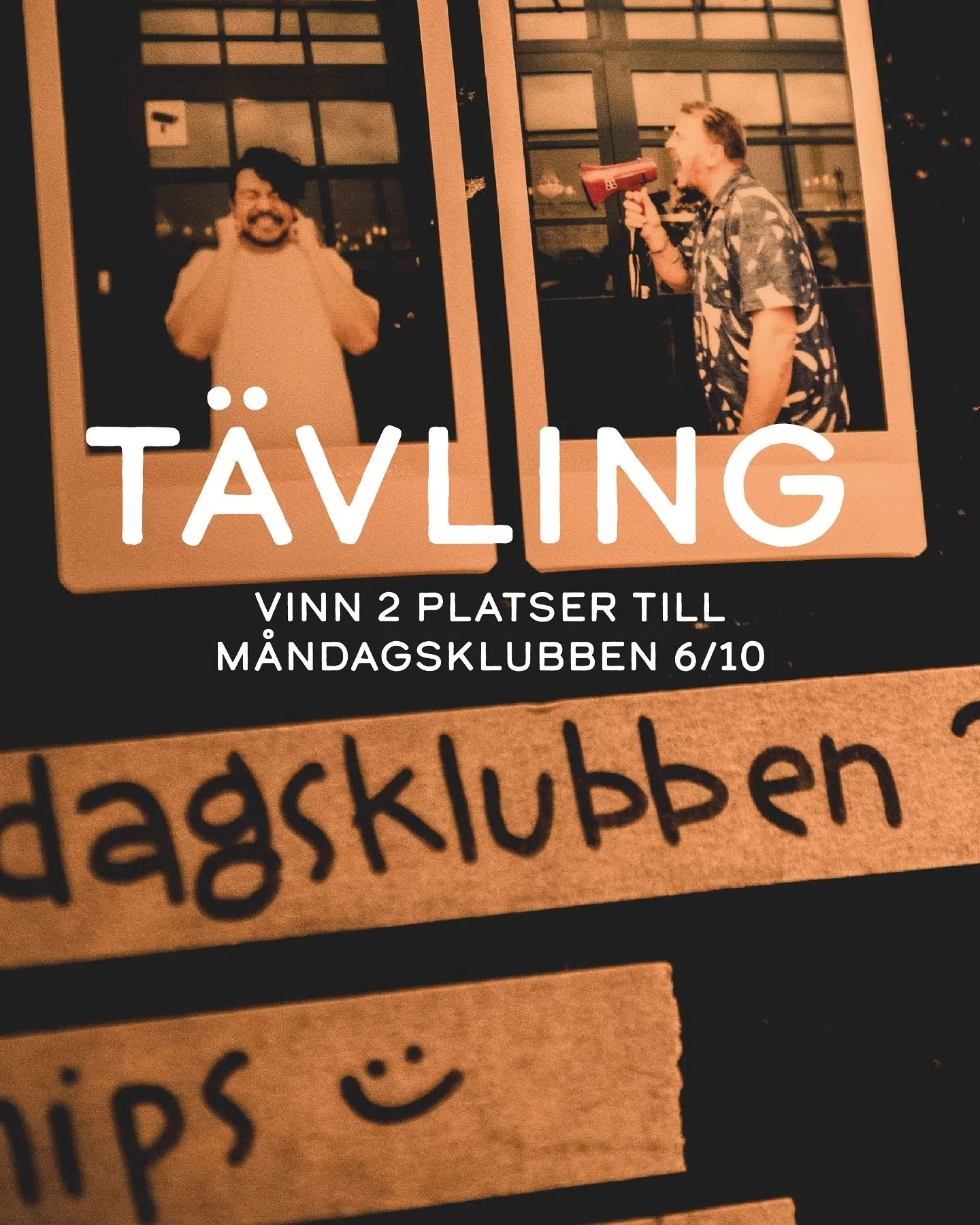 🎟️T&Auml;VLINGSDAGS🎟️

Woohoo! Nu k&ouml;r vi ig&aring;ng med en liten t&auml;vling igen! Den h&auml;r g&aring;ngen lottar vi ut 2 presentkort till M&aring;ndagsklubben 6/10 till 1 vinnare! Ett v&auml;rde av totalt 1700 kronor (OBS biljetten avser 