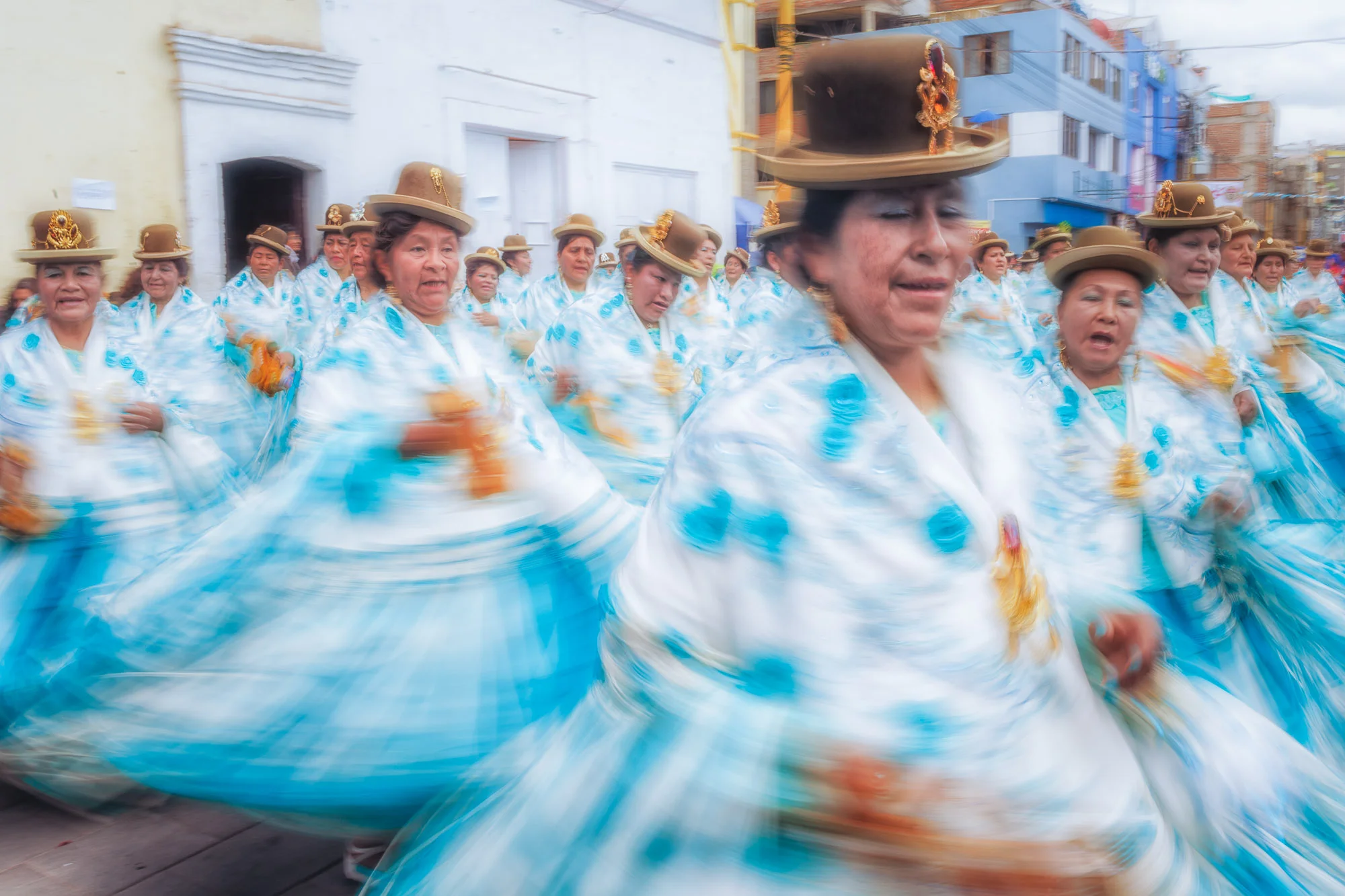 Dancers. A group of dancers is seen perform on the Streets during the Festival. Puno, Peru