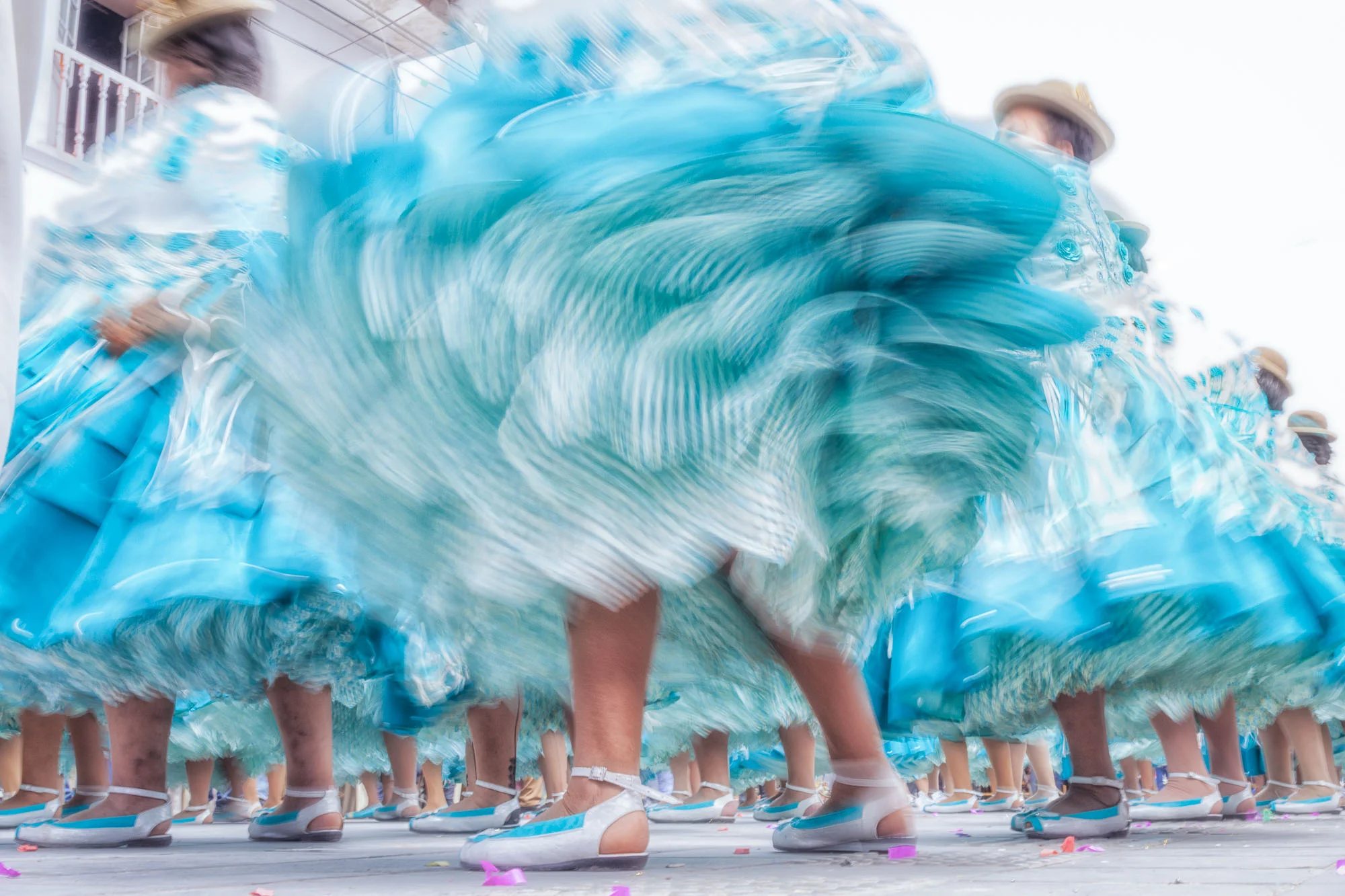 Dancers 2. A low point of view during the Festival in Honour of Virgin of Candelaria. Puno, Peru