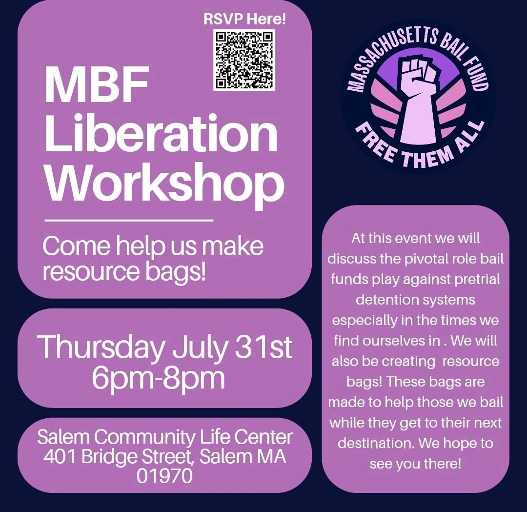 Join the Massachusetts Bail Fund @massbailfund tomorrow in Salem! We'll be there.