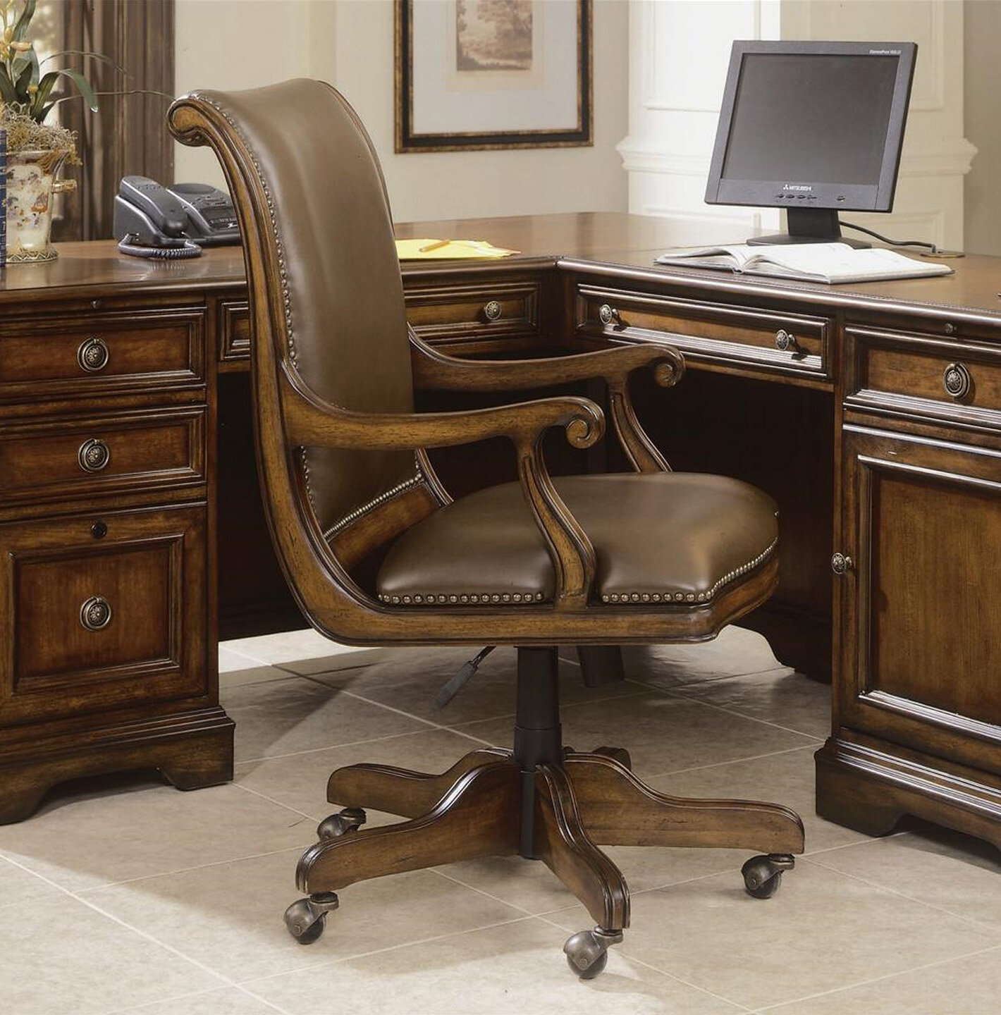 Leather and Nailhead Trim Desk Chair