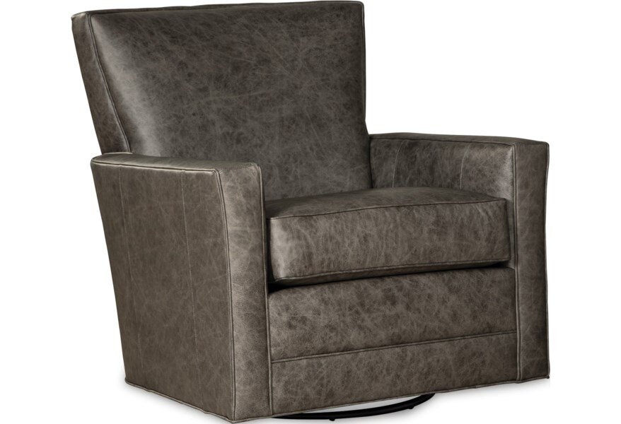 Gray Leather Swivel Glider Chair 