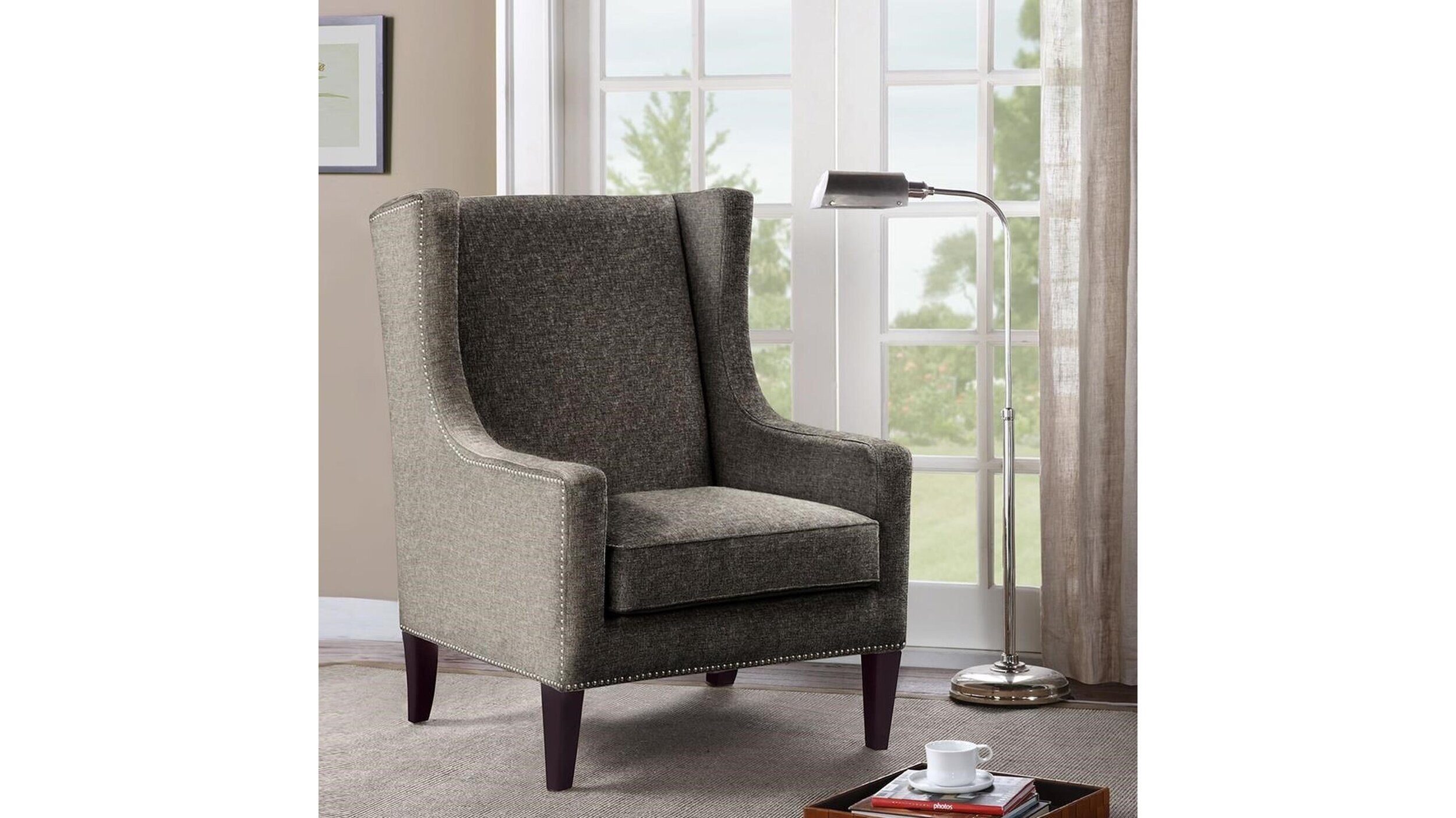 Wing Back Gray Accent Chair 