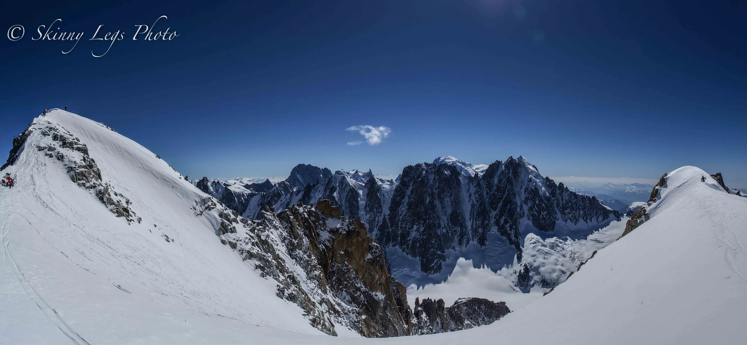 Georgie on the East and Pete on the West summits of Aiguille du Argentiere with me taking the photo from the col that divides the two...3908m!