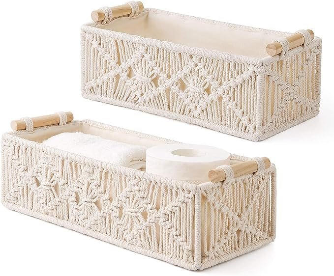 Macrame Storage Baskets Boho Decor Box Handmade Woven Decorative