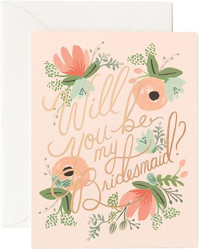 RIFLE PAPER CO. Blushing Bridesmaid Greeting Card Boxed Set of 8, 4.25" L x 5.5" W Blank