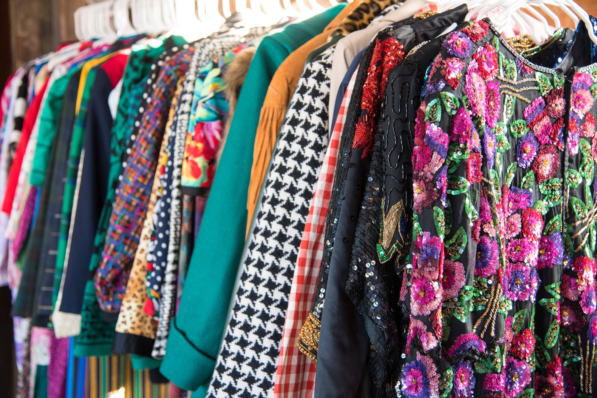 A rack full of sequin, gingham, leopard, and solid colored statements is a win!