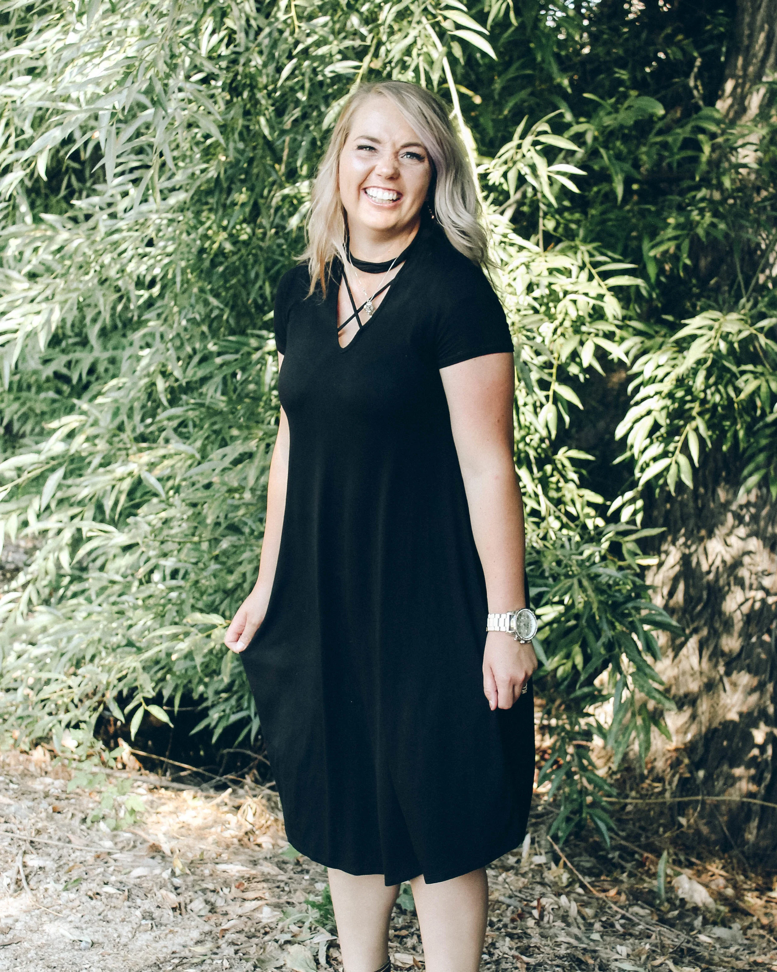 Our Short Sleeve Choker Dress is the perfect length to pair with gorgeous boots and show off a little leg! #wildragboutique #westernboho #westernfashion #cowgirlstyle #onlineboutique #womensclothing