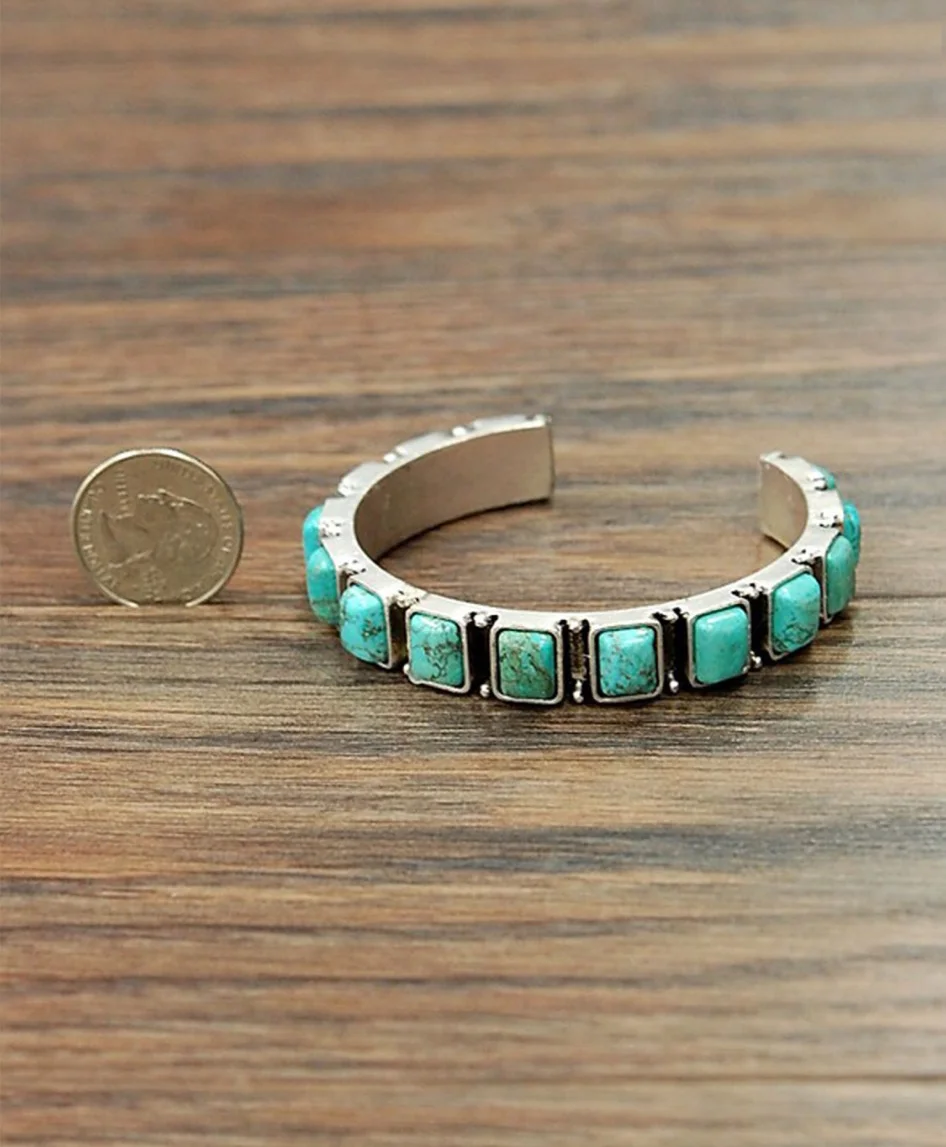 Silver and turquoise details on The Chippewa Cuff from Wild Rag Boutique. #wildragboutique #bohowestern #western #cowgirlstyle #cowgirl #fashion #style