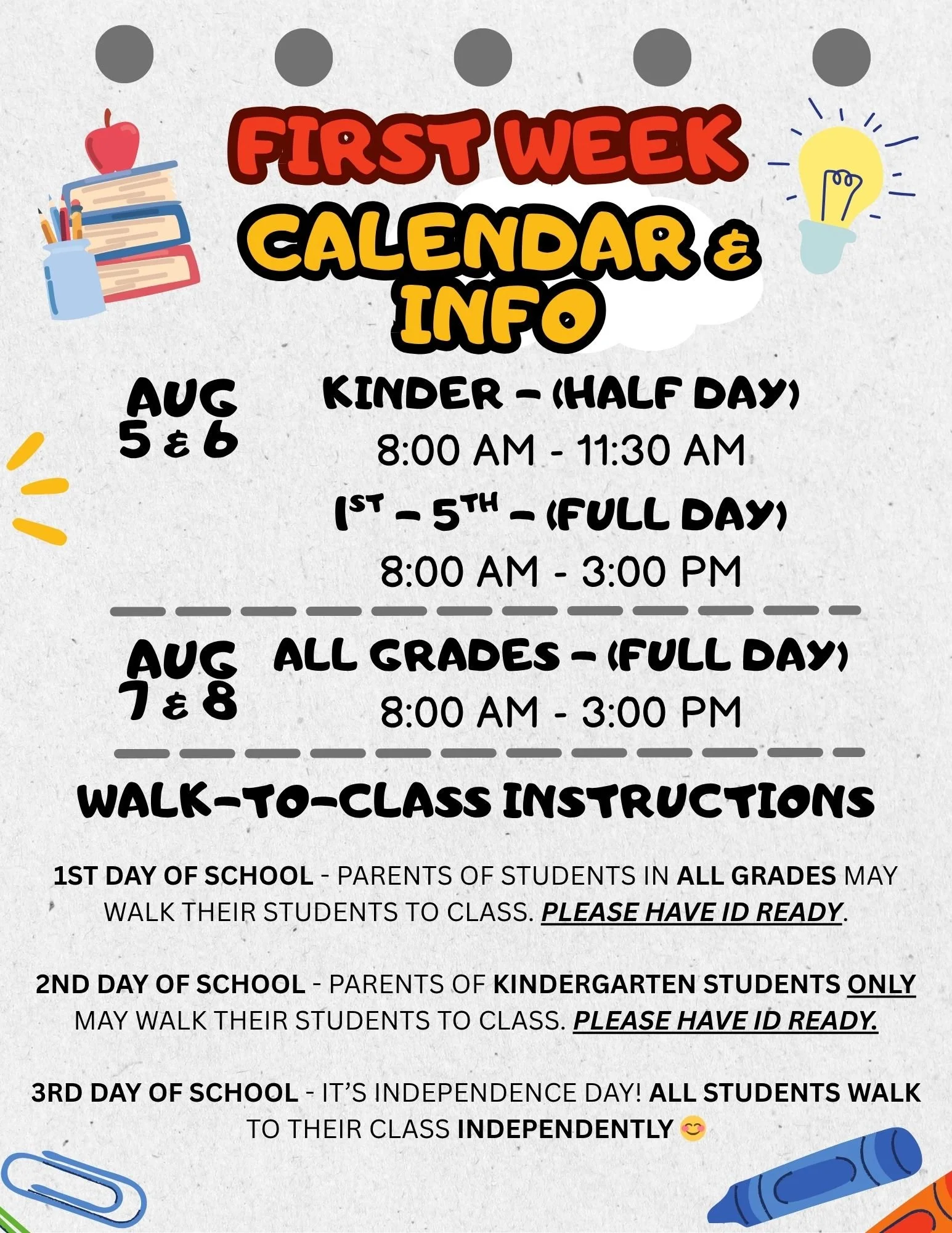 First Week of School Schedule & Walk-To-Class Info — Waverly Belmont PTO
