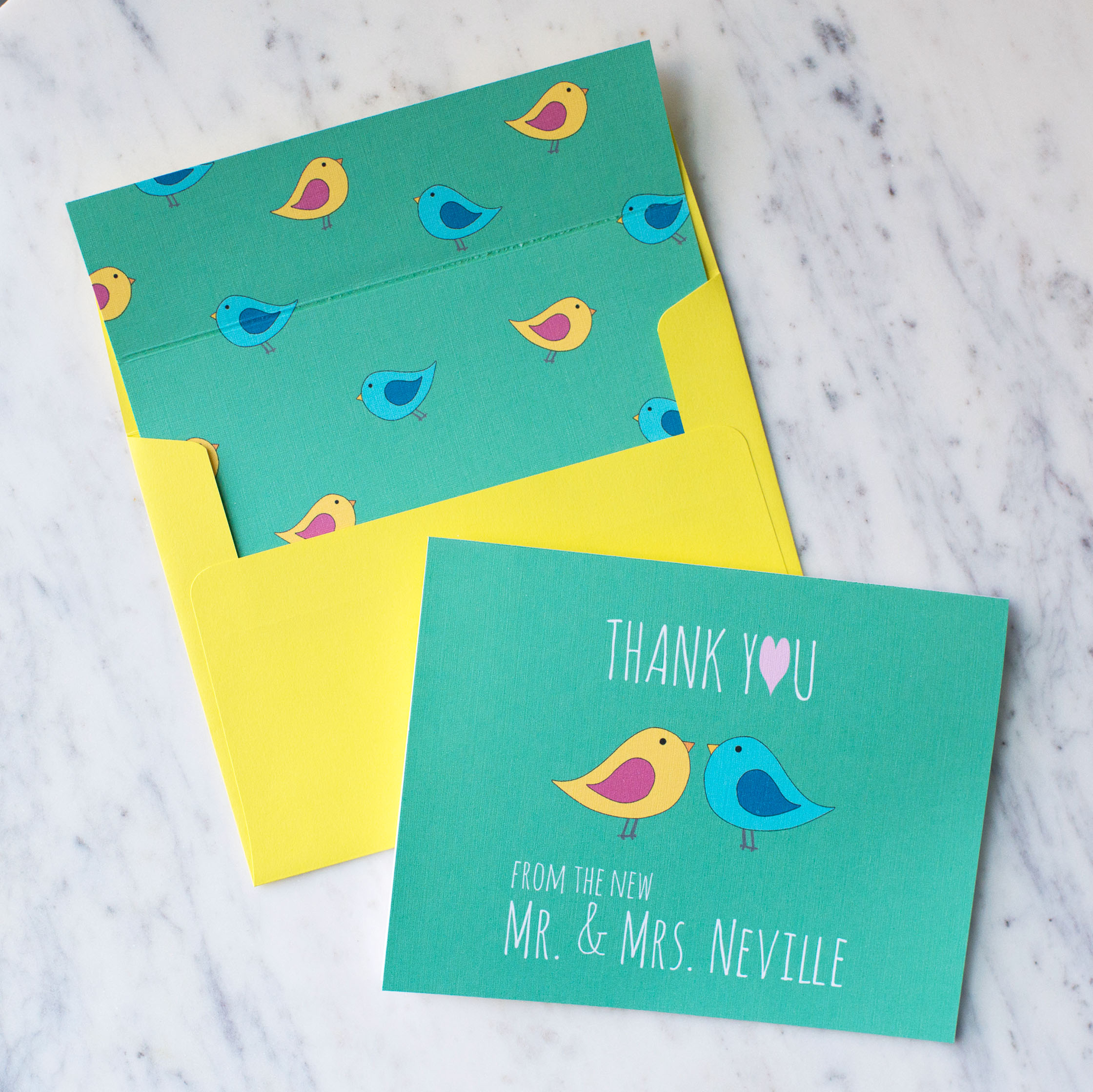Thank You From The New Love Birds Stationery Set in Green