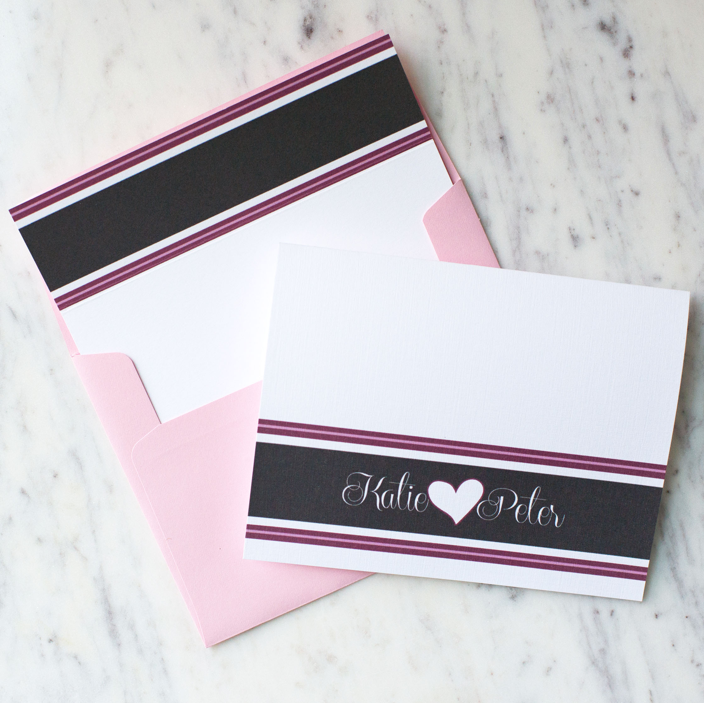 Customized Heart & Stripes Stationery Set