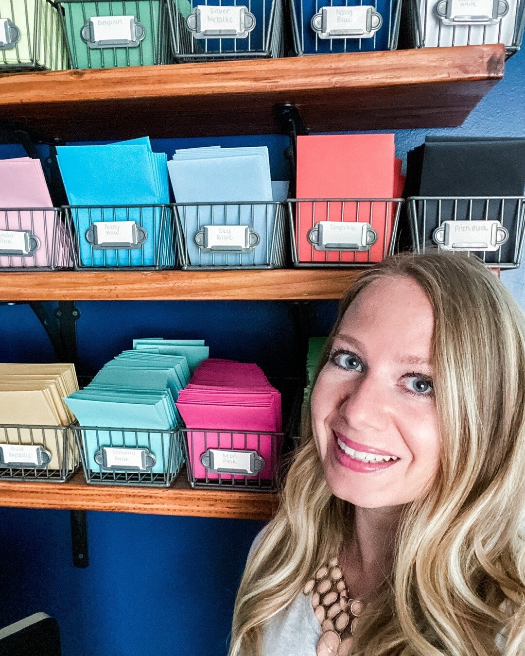 It's no secret that I'm a giant paper nerd. 🤓  So much so that I felt the need to display some of my envelope options on my office wall for easy packaging purposes.

I have so many colors to choose from and I order new colors every few months.  I lo