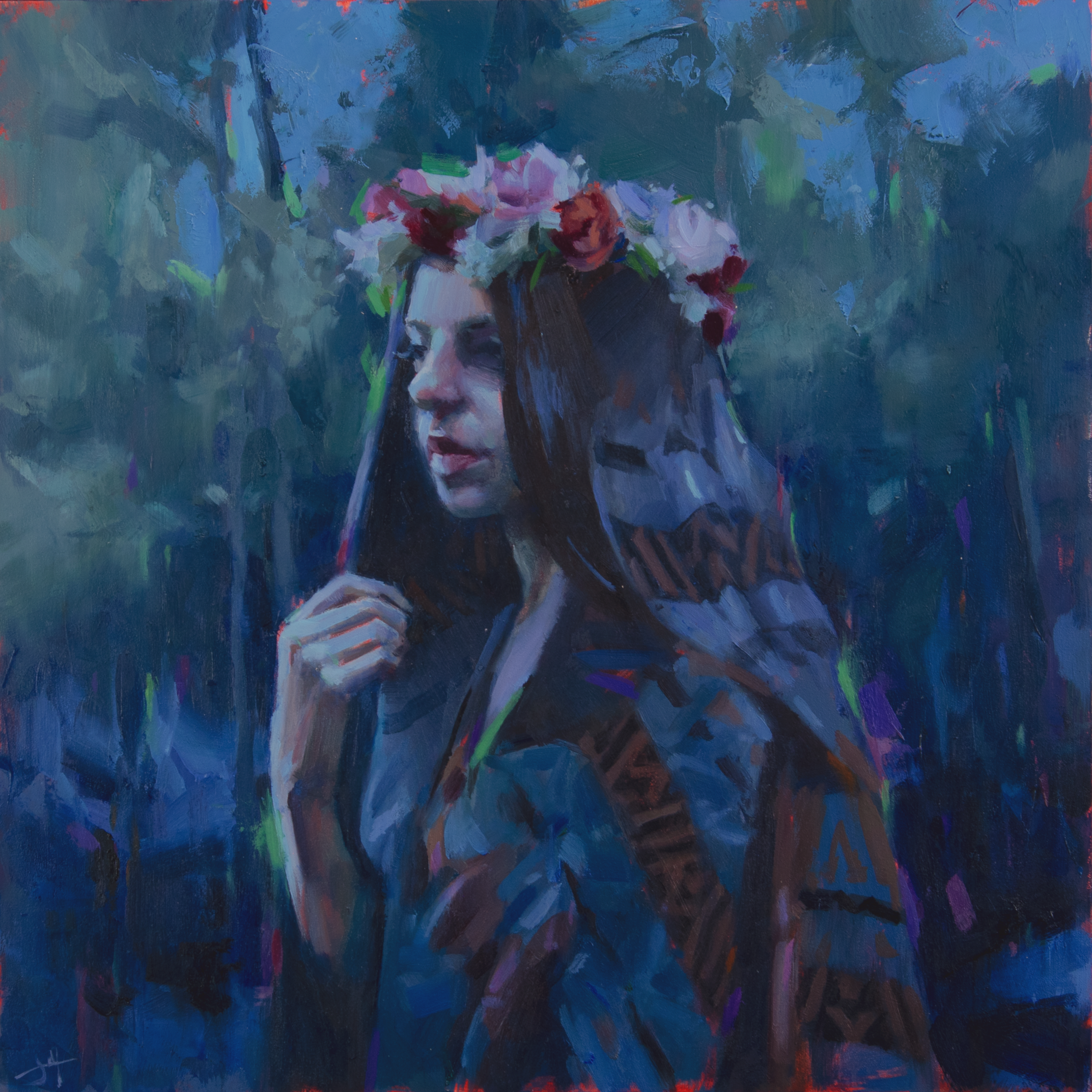 Nox Flore, 2025. Oil on panel, 12 x 12 in.