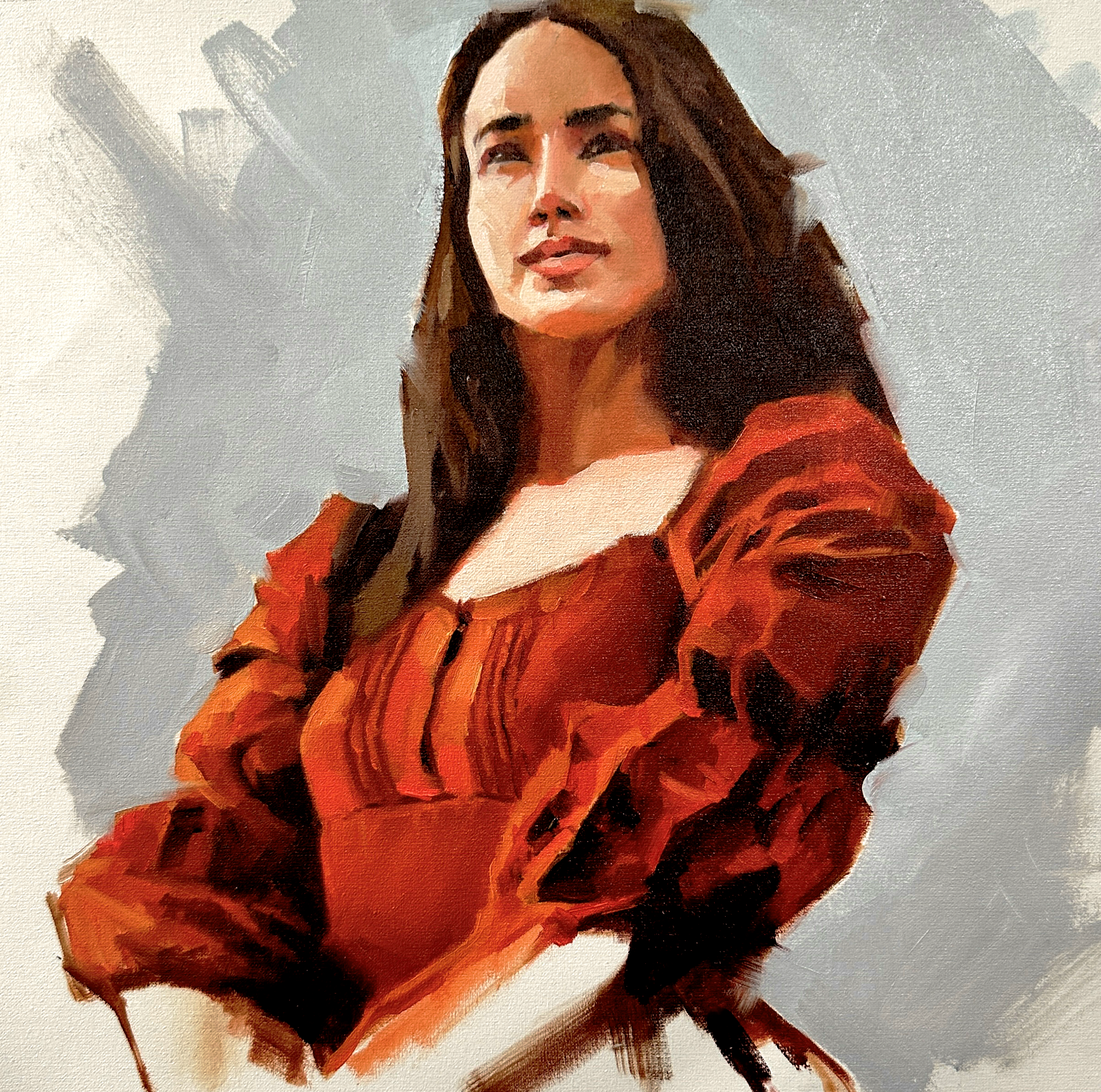 Girl in Red, 2022. Oil on canvas, 12 x 12 in.