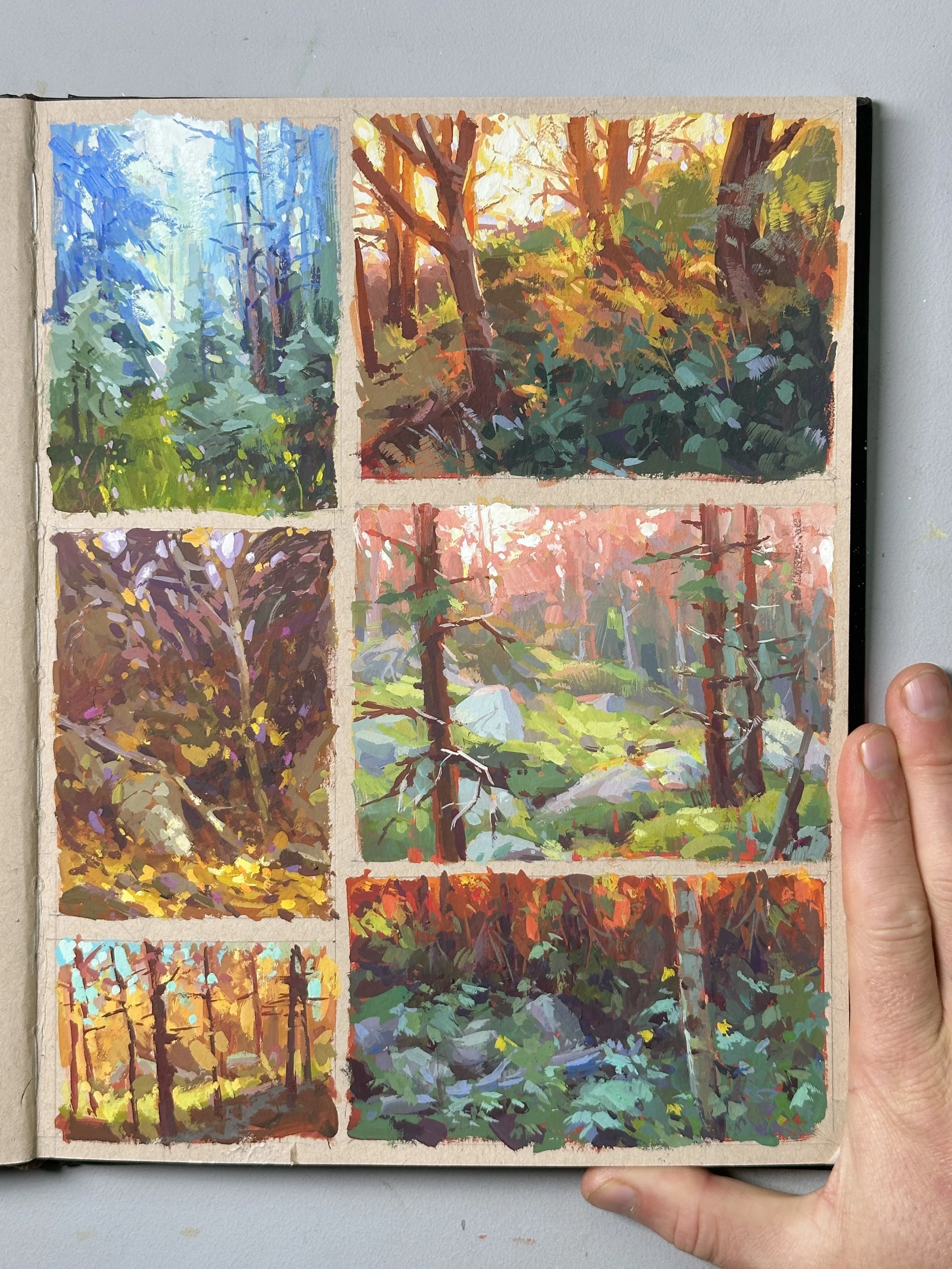 Studies, 2025. Gouache on paper, 9 × 12 in.