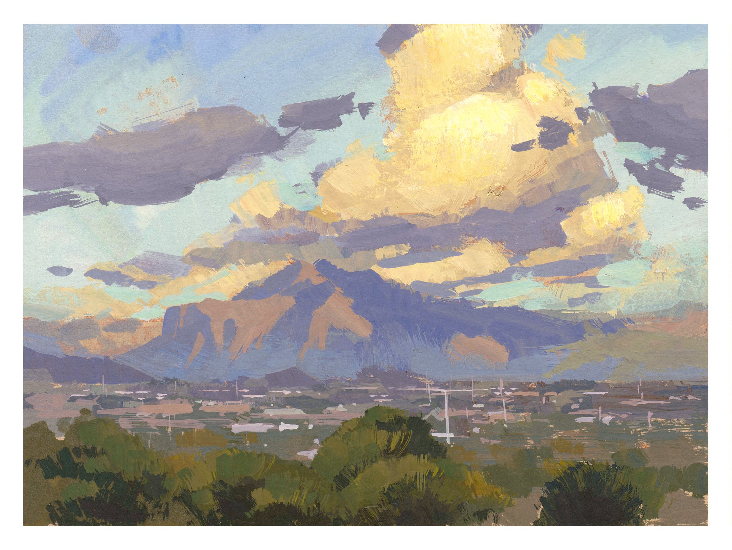 Sublimation Over Scottsdale, 2022. Gouache on paper, 6 × 8 in. Plein air.