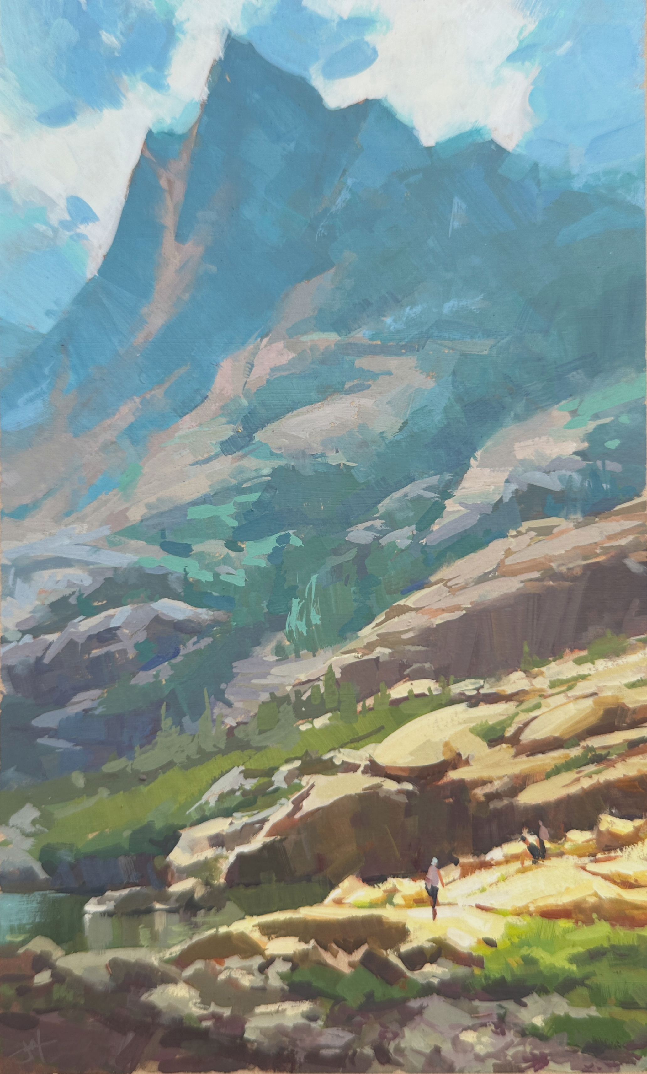 At the Foot of Greatness, 2024. Gouache on paper, 7.5 × 12 in.