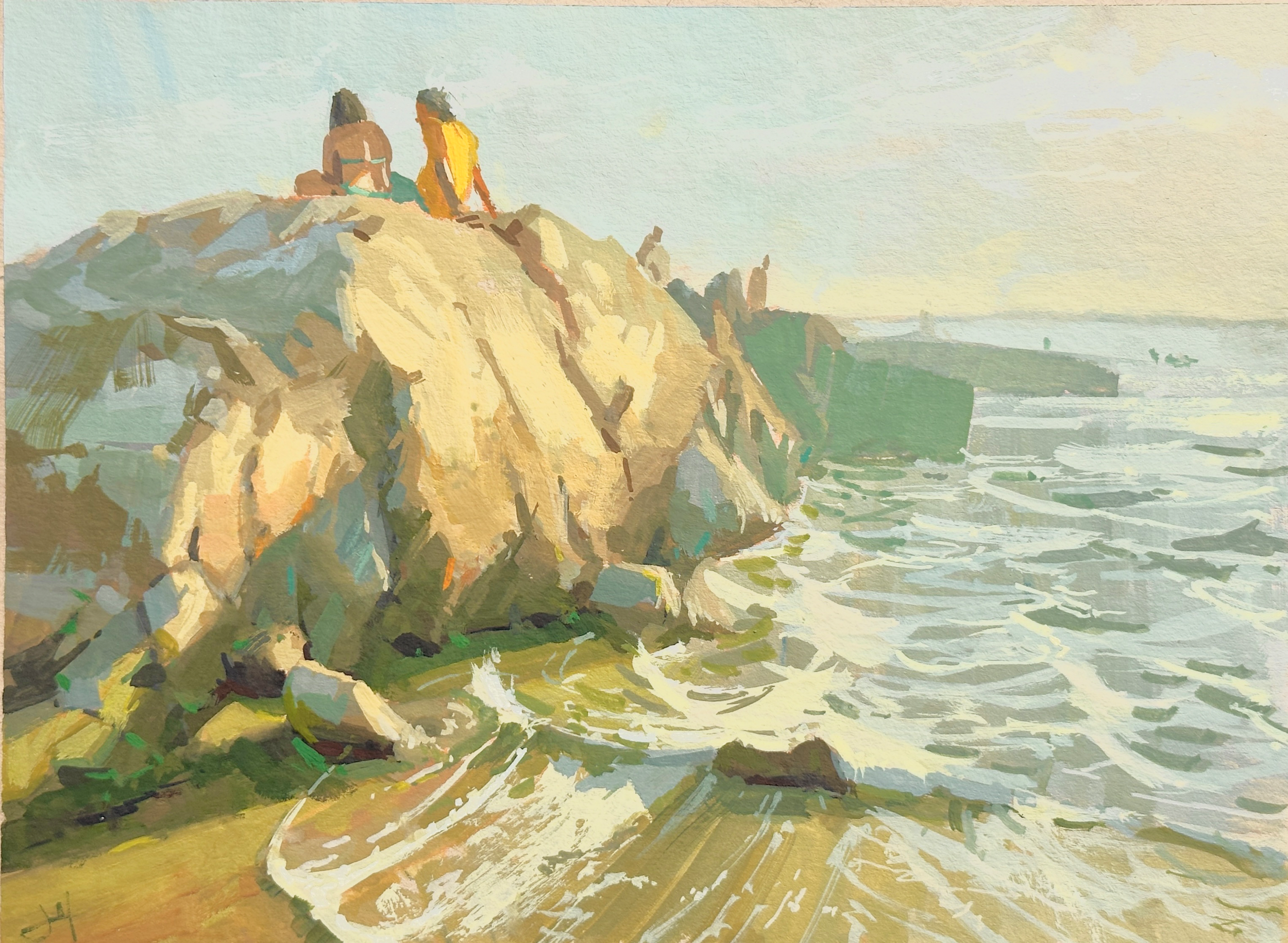 On the Rocks, 2025. Gouache on paper, 6 × 8 in.