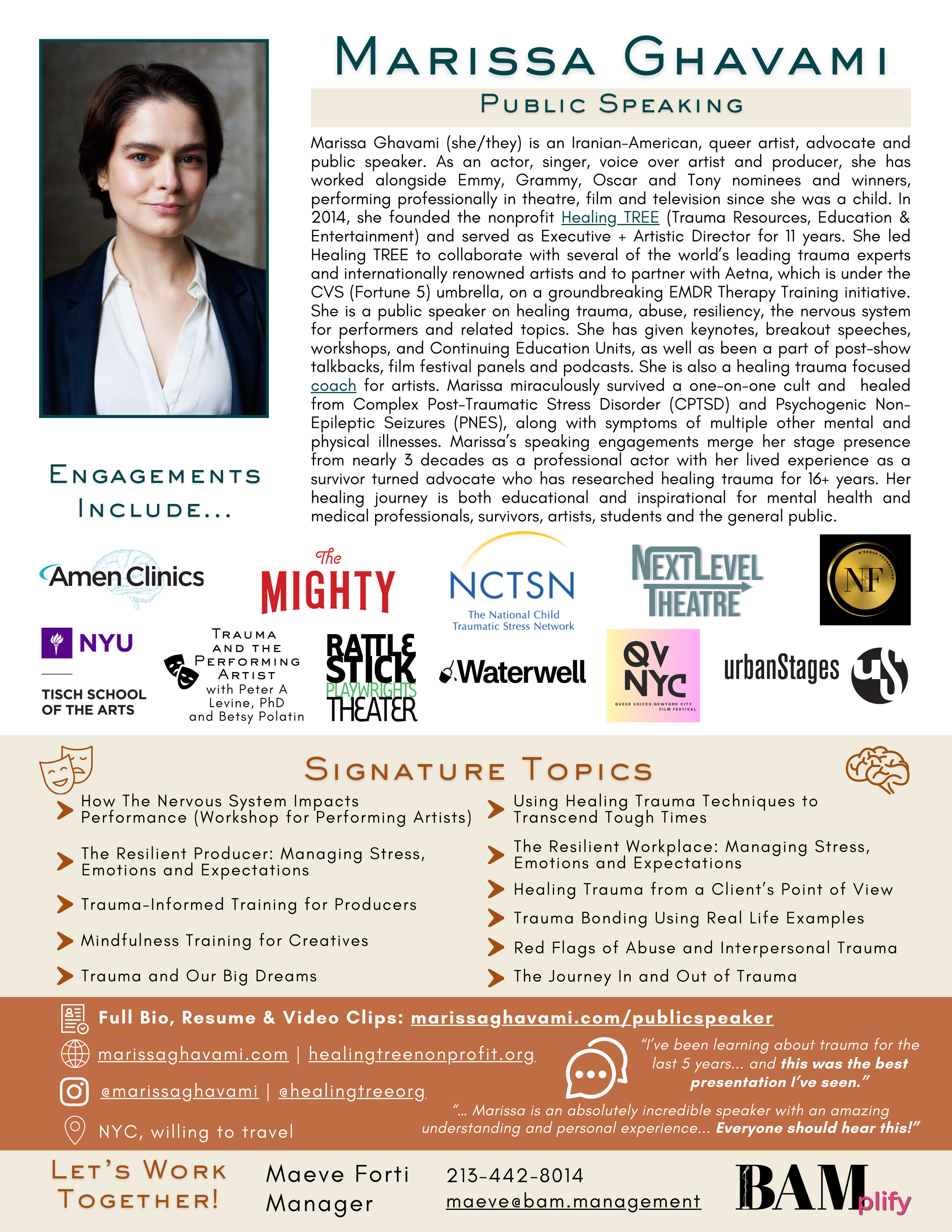 Marissa Ghavami Public Speaker One Sheet