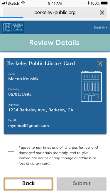 Form > Review Information • Facilitate quick review of responses to ensure accuracy • Disable “SUBMIT” button until user agrees to terms