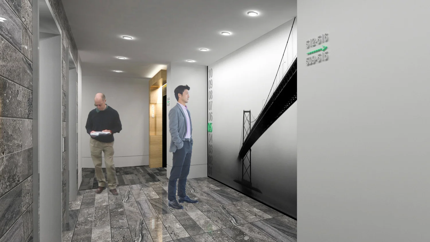 ELEVATOR LOBBY Lobby design, including material selection and photography.