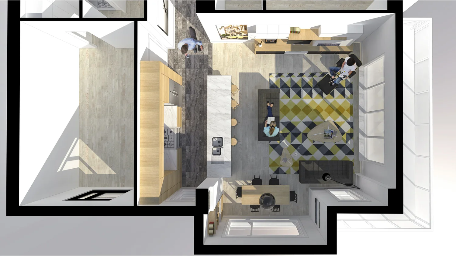 UNIT floor plan render.