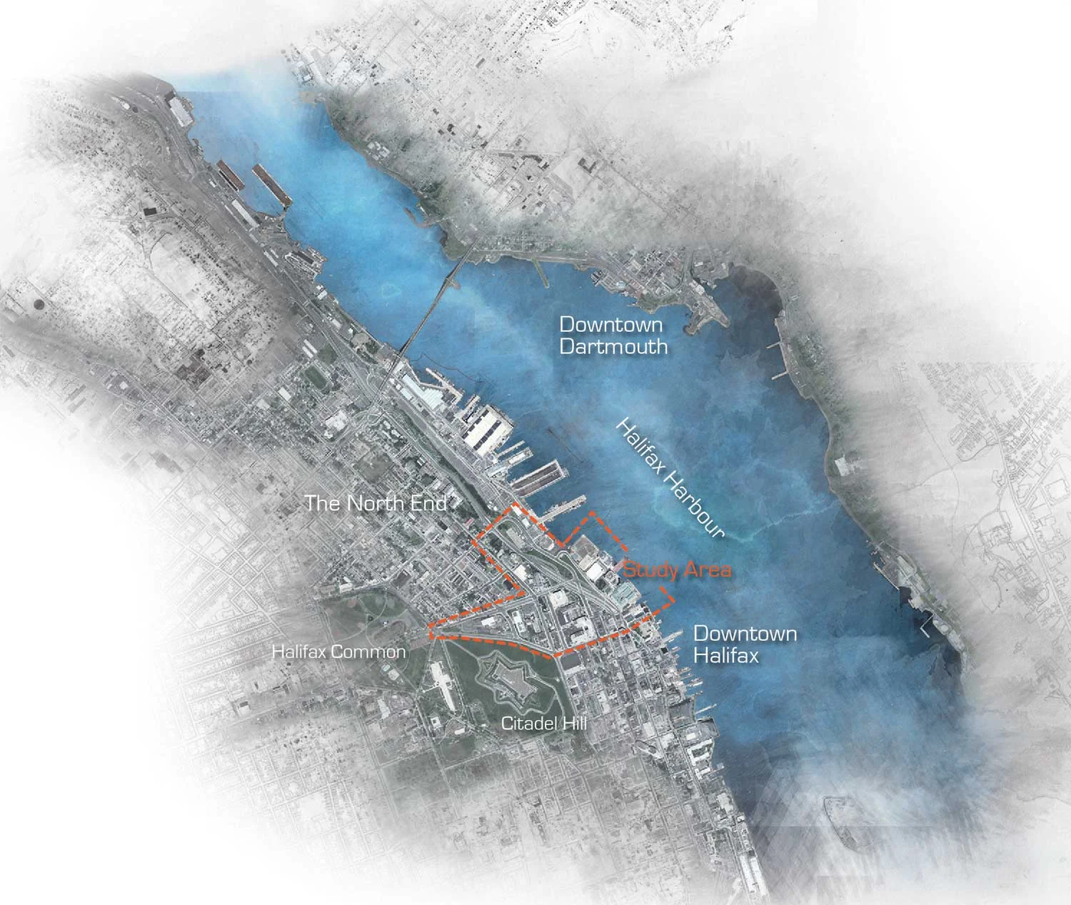 Context map showing study area in relation to the downtown Halifax and the Halifax Regional Municipality urban core.