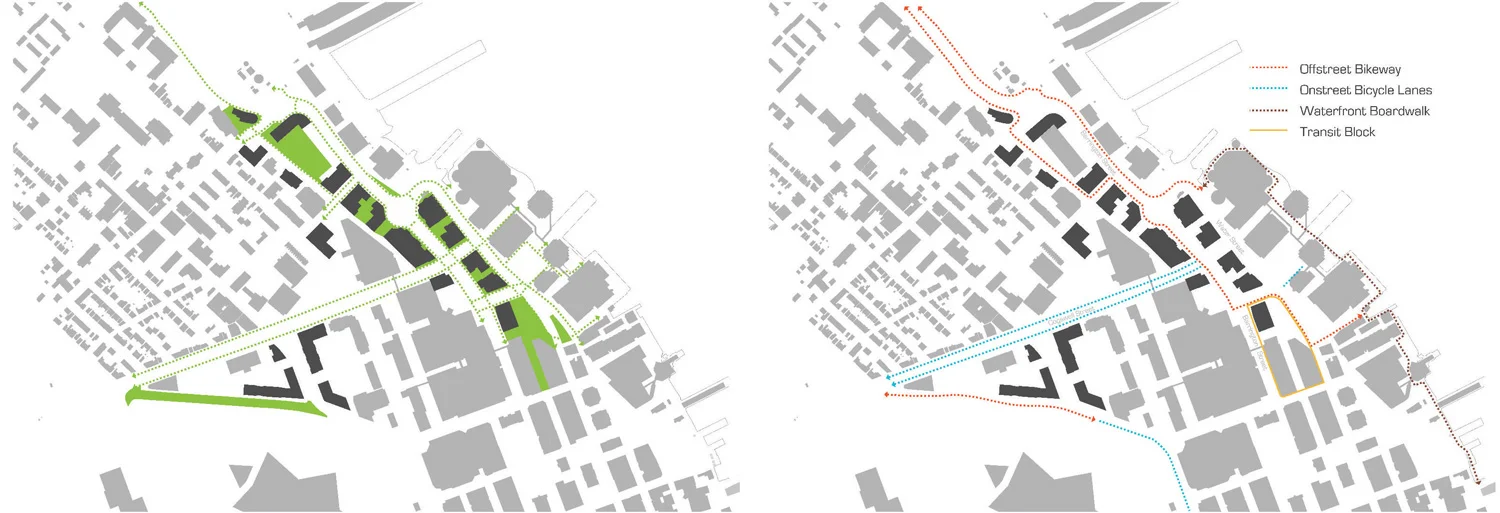 Left: Proposed open space and waterfront greenways Right: Proposed greenways and bike lanes