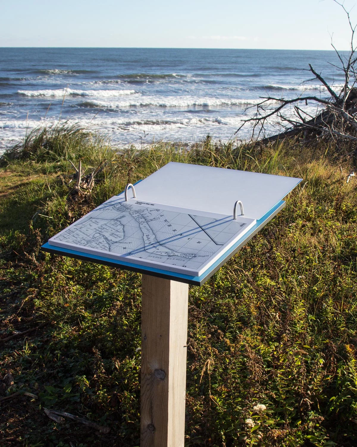 POWER OF SEA AND WIND Changes wrought on the landscape are interpreted in a flip book that illustrates—through map and satellite photography—the affects of natural and human forces.
