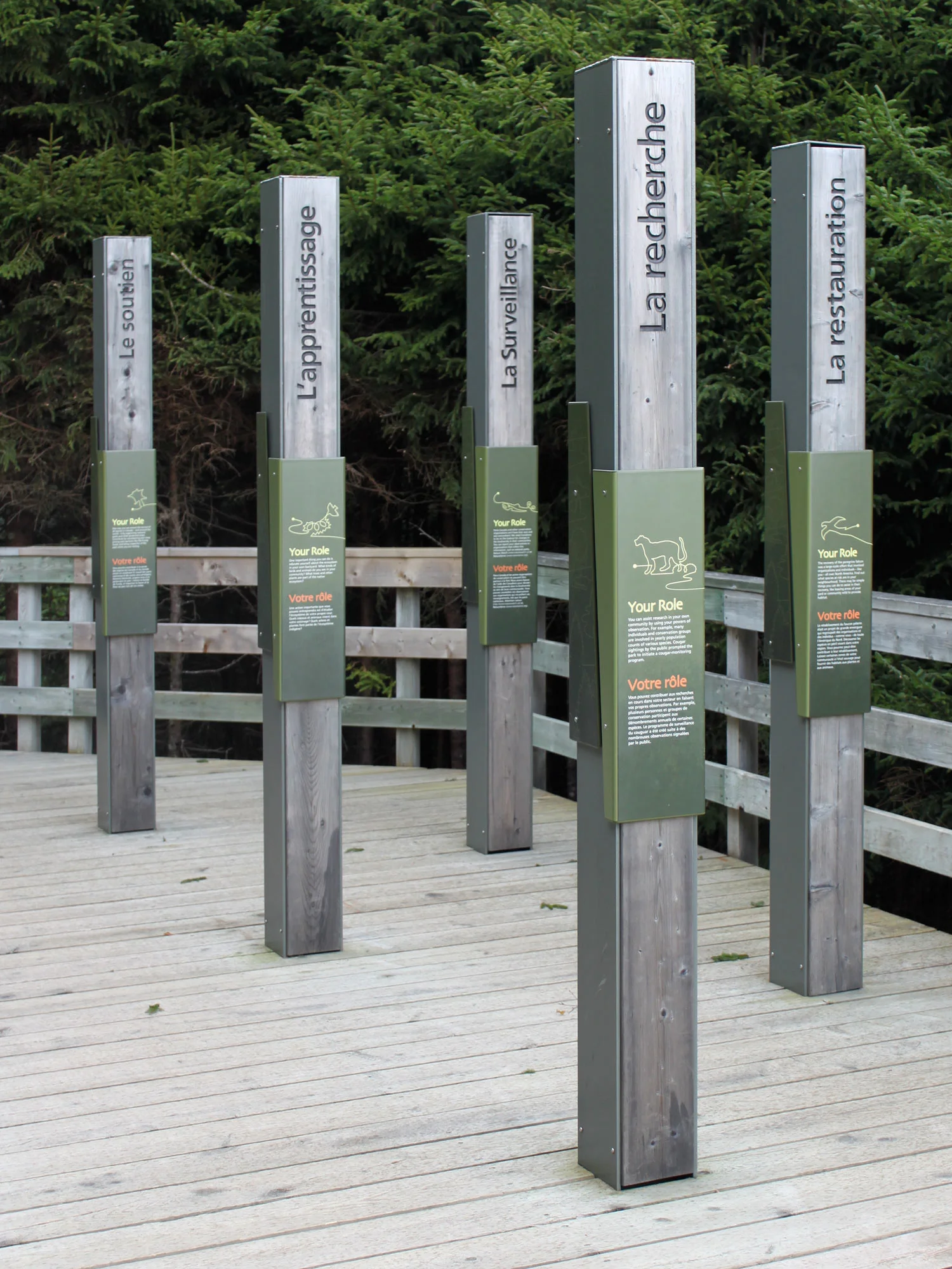 MONOLITHIC POSTS Monolithic posts at are a signature element located at the lookout.
