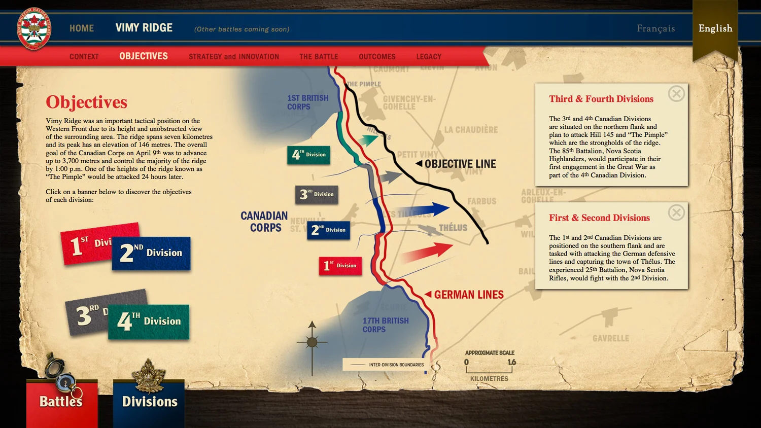 INTERACTIVE The kiosk covers pivotal battles of WWI involving Canadian forces, most notably Vimy Ridge. Form:Media has been steadily adding battle information to the kiosk as we approach the 100th anniversary of the conflicts.