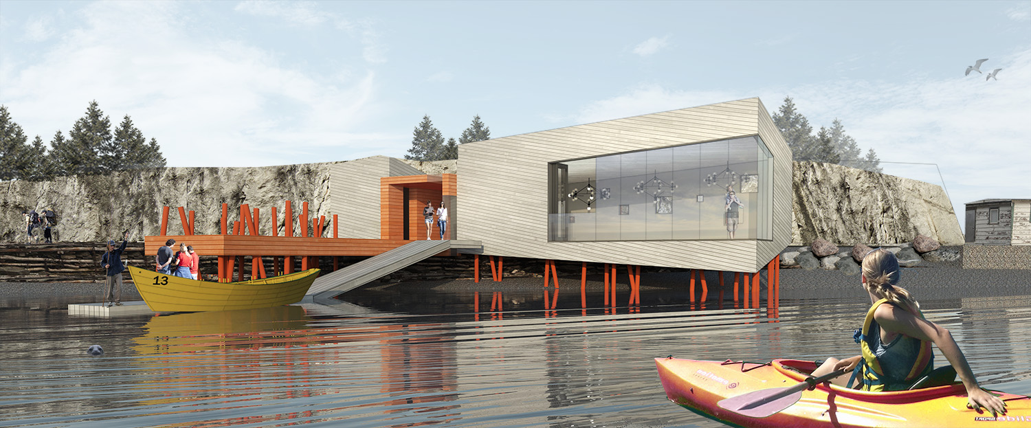 The new wharf can be used as event or performance space. A lower, floating portion, can act as a kayak or dory rental launch and allow visitors to access and view the property from the water.