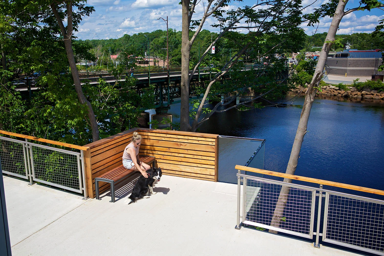 Lookout pods create spaces for reading, conversation, or enjoying the view.