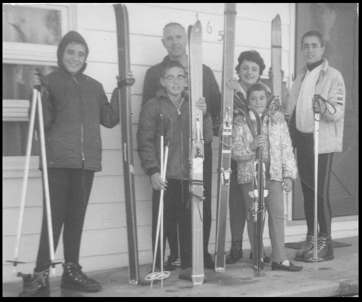 The family that skis together... 1964. Uncle David, Uncle Tom, my grandfather, my grandmother, Aunt Suzanne and Dad (L to R).