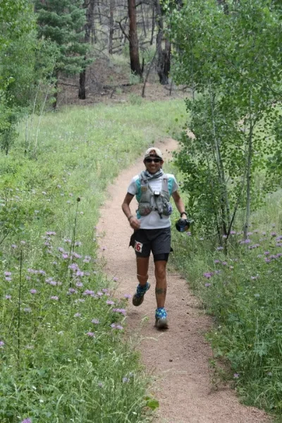 Sarah, descending into the 50k split. Photo by Andrea Stout.