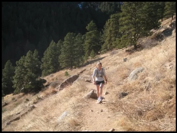 Cat, climbing up the Arthur's Rock Trail on our second loop.