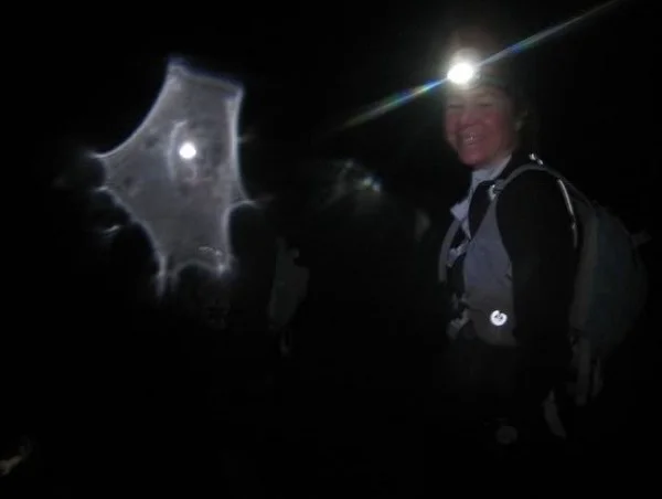 Quick, spot the runners! That's Roo (the reflective stripe in the bottom left), Sarah (left headlamp) and Cat (the only face you can see!)