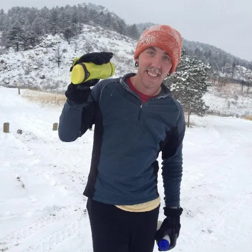 Ryan cruises in on Nick's heels, looking heroic in these icy conditions.