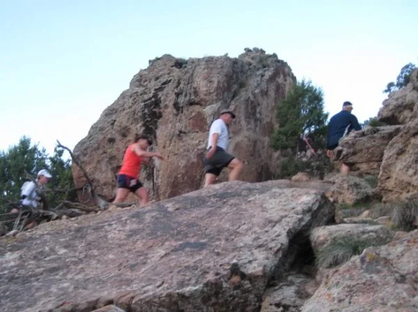 Climbing the rocks as we near the ridge's crest.