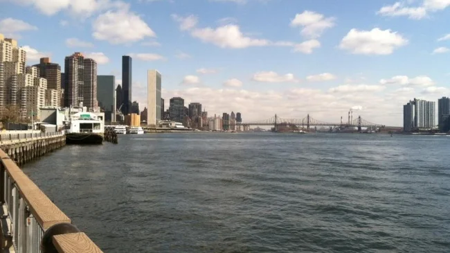 Looking north along the East River.