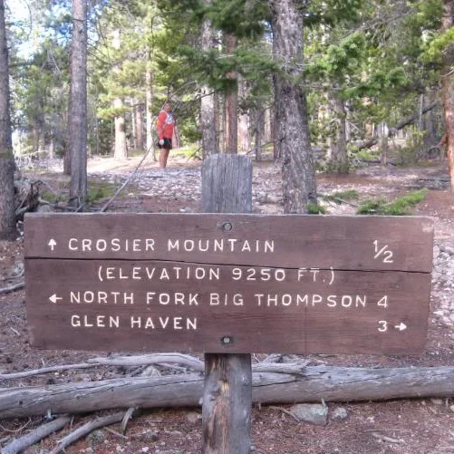 This sign, and a cairn at the side of the trail, mark the spot where you turn left to summit.
