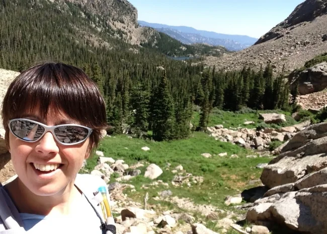 And, back over my shoulder from Sky Pond: the view back toward the trailhead.